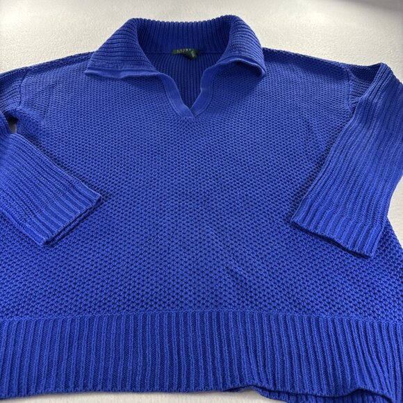 Ralph Lauren LRL Womens Sweater Med Cotton Blend Royal Blue V Neck Collar - Picture 2 of 10